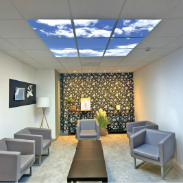 Jeu de 9 dalles au motif nuage dans une salle d'attente dans le tertiaire