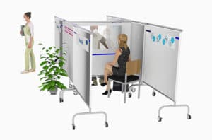 Picto-Visio, le paravent sur roulette à bande aimantée pour affichage règle et gestes barrières Covid 19